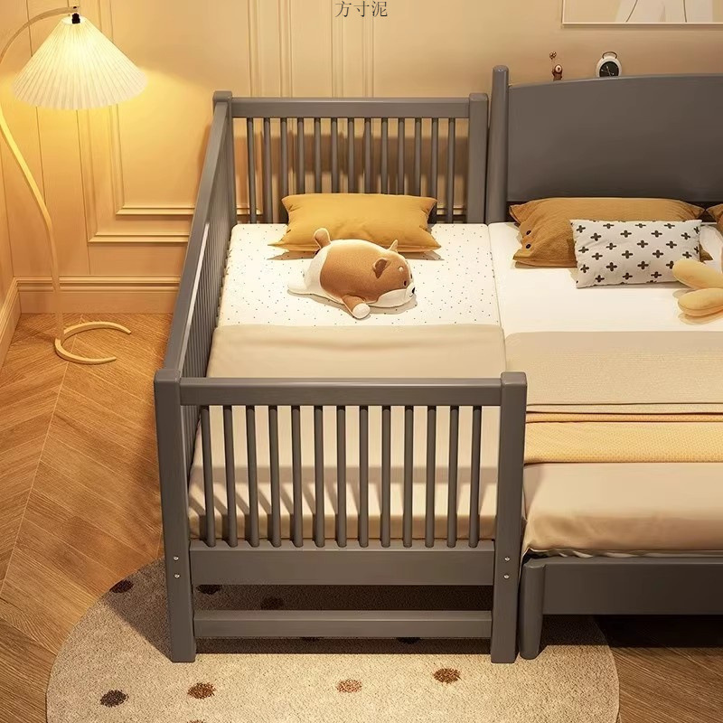 Кровать из массива дерева с ограждениями, расширенная и утолщенная кровать для детей