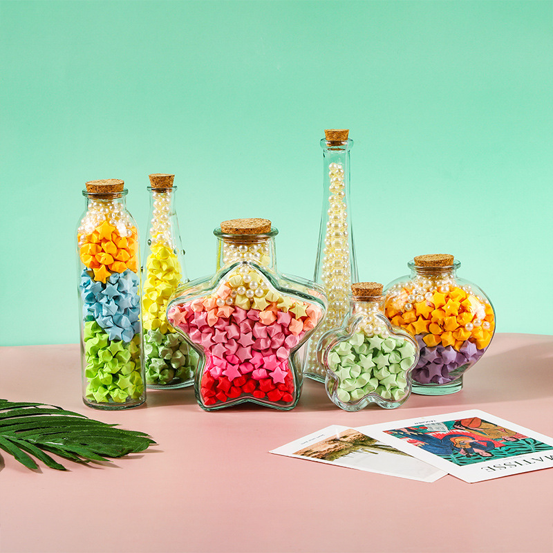 Creative Gift Star Wishing Bottle Transparent Star Love Bottle Glass Empty Bottle Water Baby Floating Bottle with Wooden Stopper