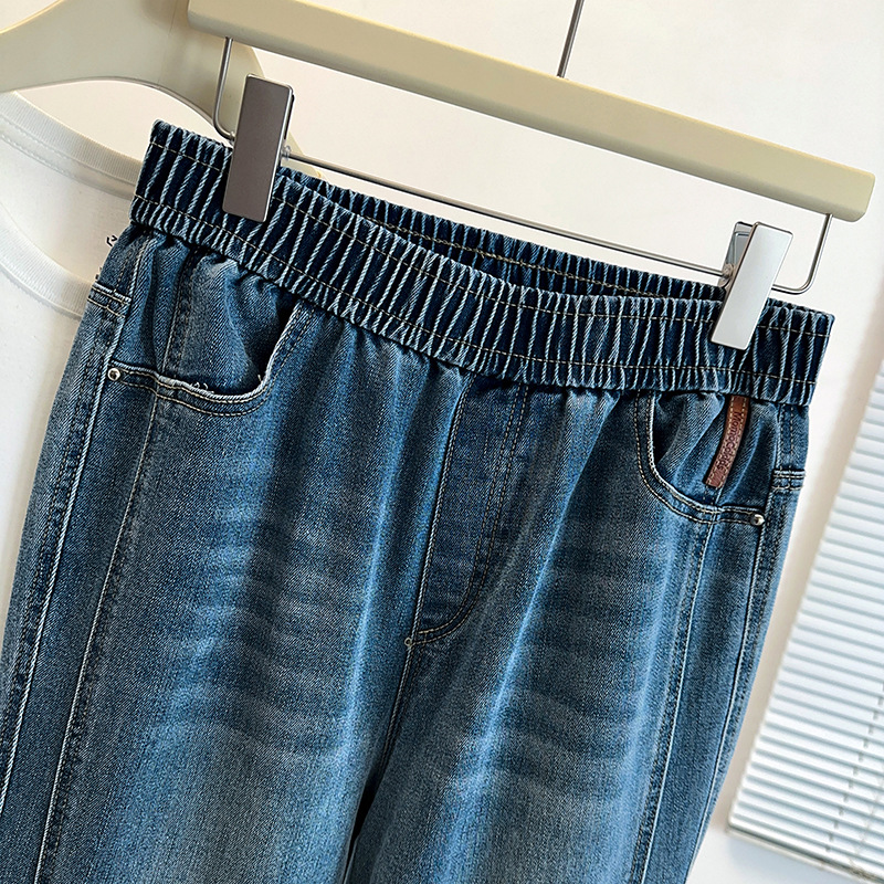 Early Spring Plus Size 300 Jin Loose Casual High Waist Jeans chubby girl Flesh Covering Slim Micro Horn Trousers High Elastic