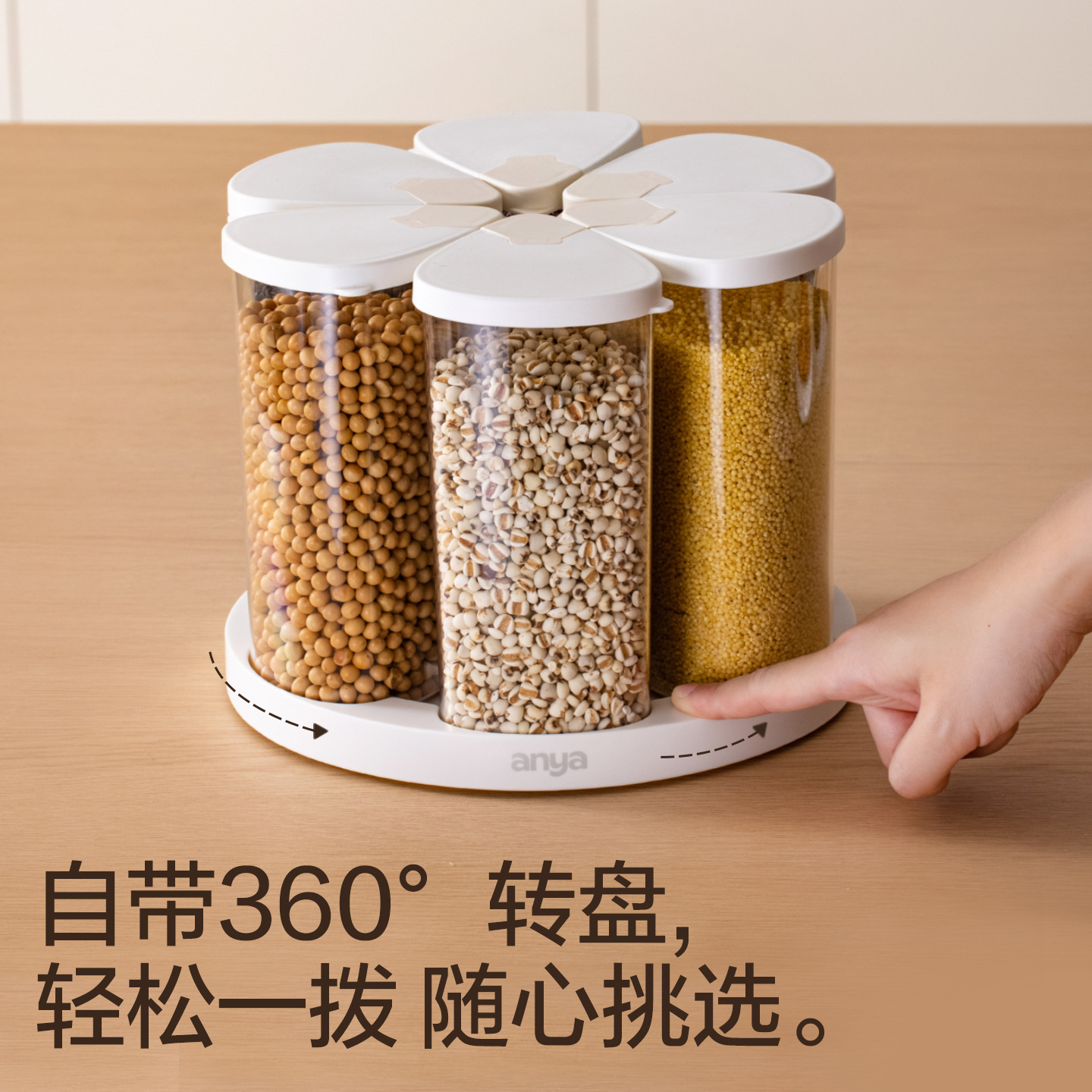 Cross-Border Rotating Grain Tank Grain Rice Storage Bucket Storage Box Small Capacity Compartment Home Kitchen Sealed Moisture-Proof