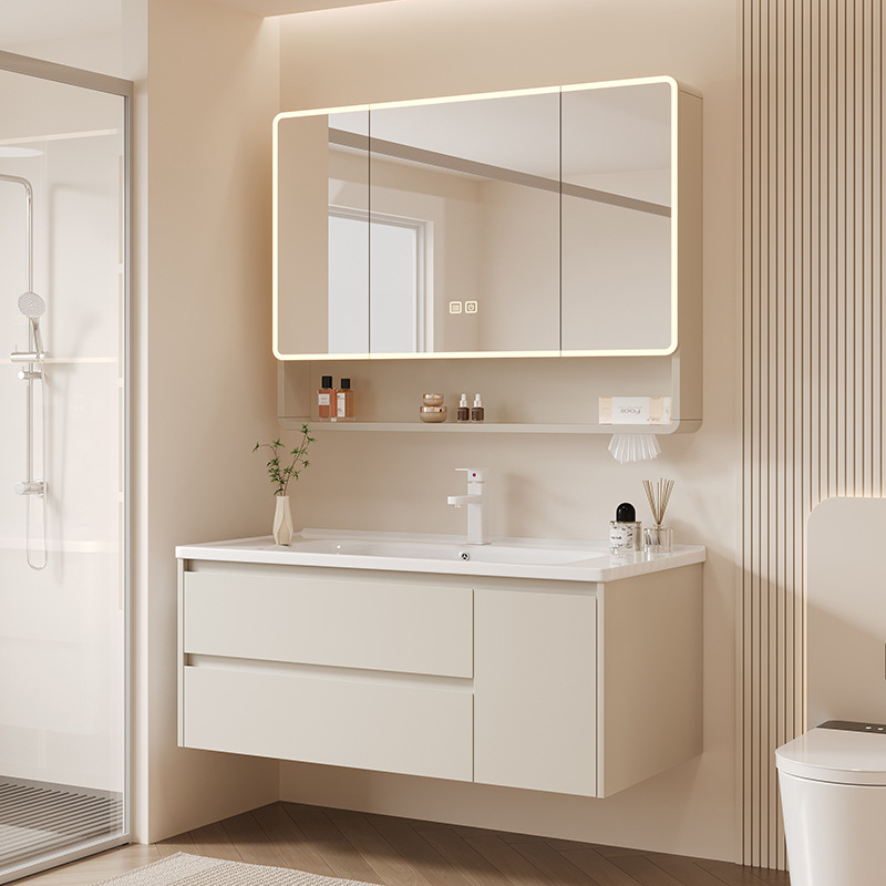 Утолщенный алюминиевый шкаф для ванной с керамической раковиной, зеркало фэн-шуй, комплект для умывания