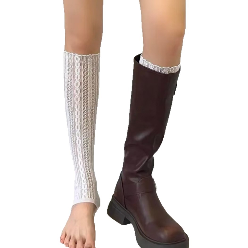 8-Shaped Slouch Socks, Spicy Girl Japanese-Style Long Tube Socks Paired with Long Boots, High Tube Lace Trim Slouch Toeless Socks