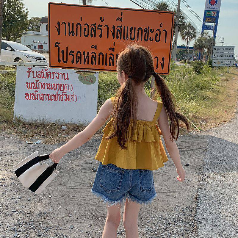 Girls' Denim Shorts Summer Ripped 2023 New Korean Style Versatile Loose Casual Pants for Older Children