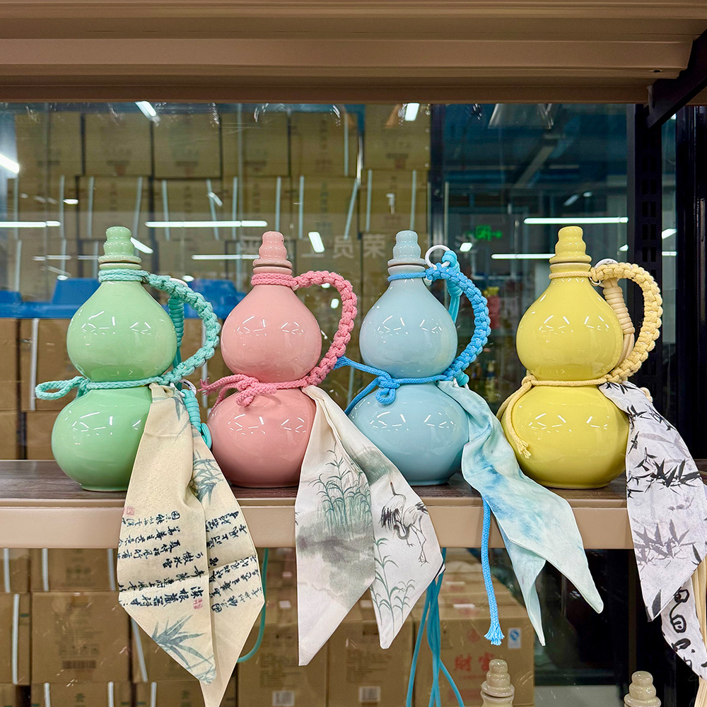 Guofeng Tea Ceramic Gourd 0.5kg Sealed Wine Pot 500ml Changan Teapot Beverage Bottle White Wine Bottle Wine Jar