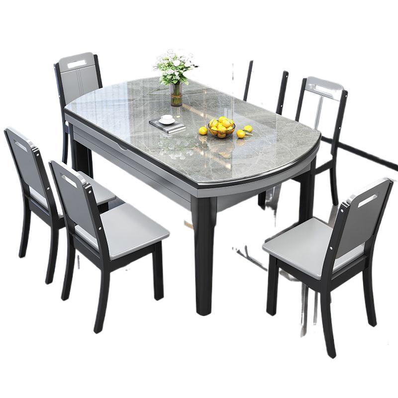 Light Luxury Rock Board Dining Table Dining Chair Combination Small Apartment Simple Household Solid Wood Dining Table Retractable Folding in Square