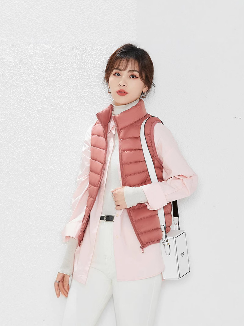Cross-Border Tanktok Autumn and Winter New Lightweight down Jacket Women's Casual Vest Fashion Waistcoat Stand Collar Vest