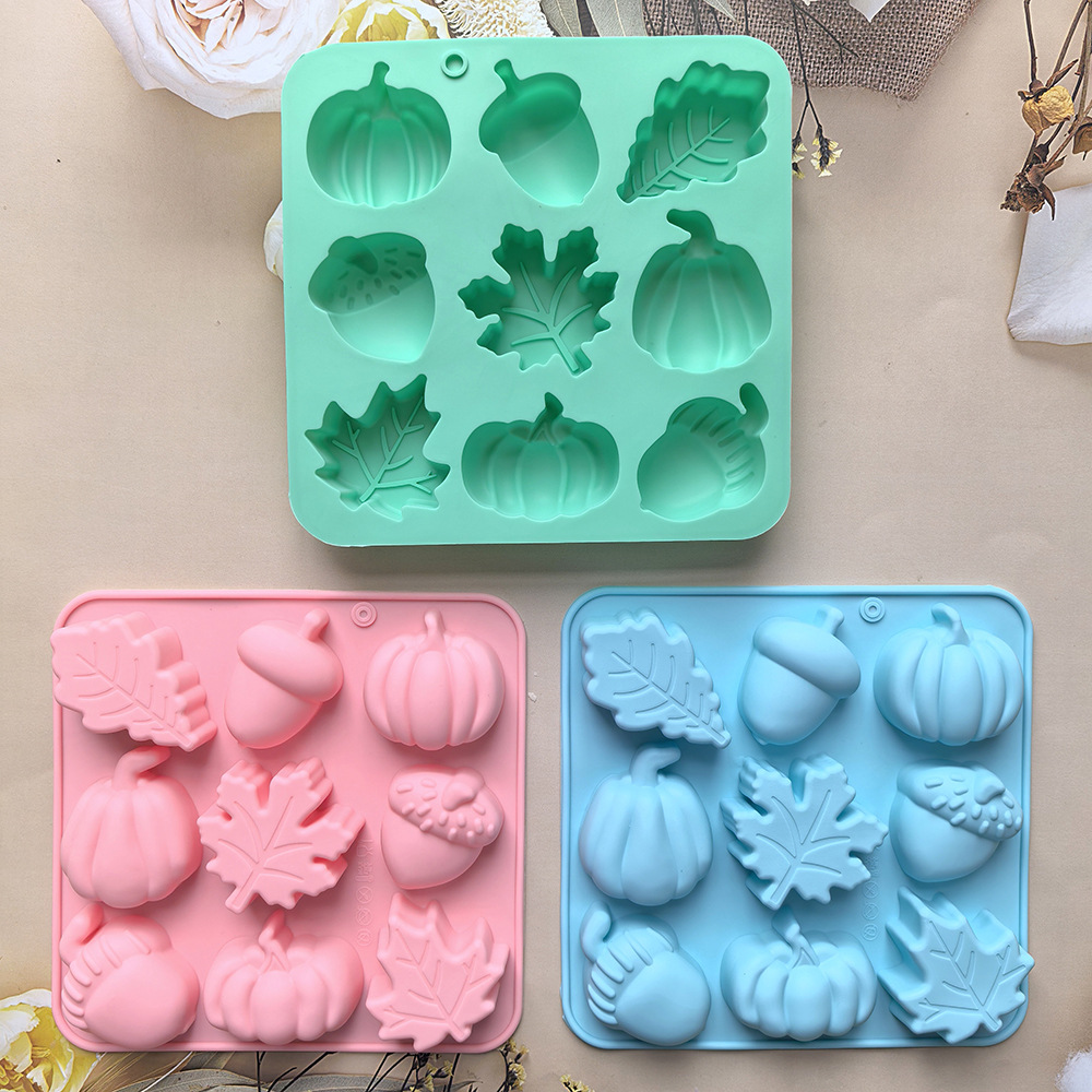 9 Consecutive Pumpkin Maple Leaf Mold Silicone Candy Mold Harvest Season Halloween DIY Pudding Cake Baking Mold 655