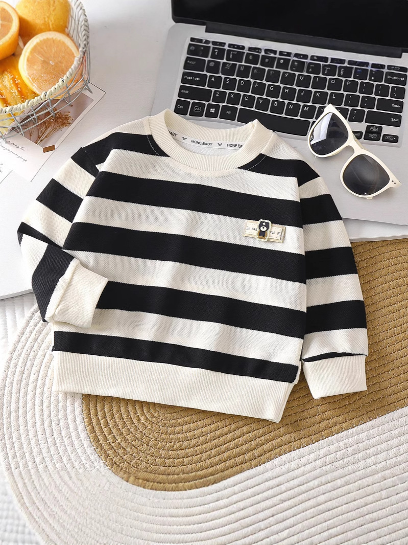 Children's Spring and Autumn Sweatshirt 2025 New Striped Pullover Sugiyama Boys Spring and Autumn Long Sleeve Sweatshirt Girls Outer Wear Top