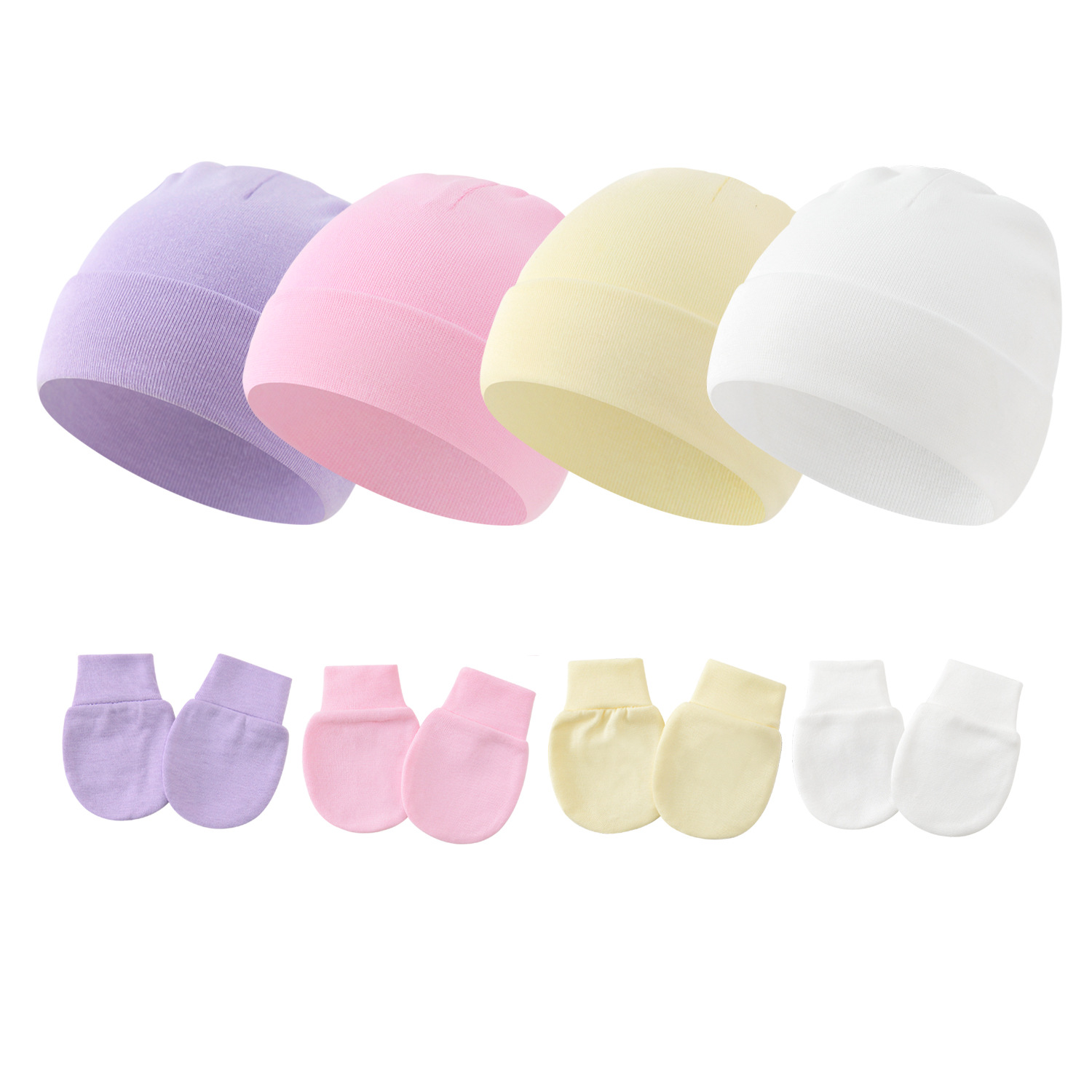 2020 Spring Autumn Winter new baby pullover cap anti-scratch gloves 2-piece solid color newborn baby hat