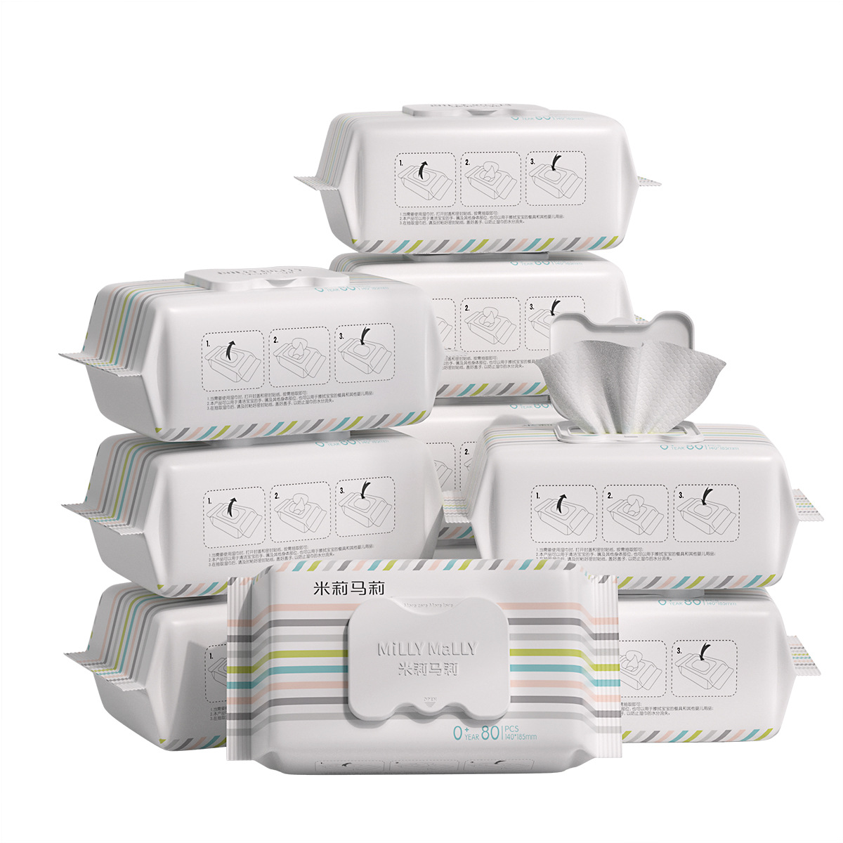 Millie Marley 80 Pumps 10 Packs of Baby Wipes Hand and Mouth Non-Woven Fabric for Babies and Young Kidsren Family Use Affordable Large Packaging