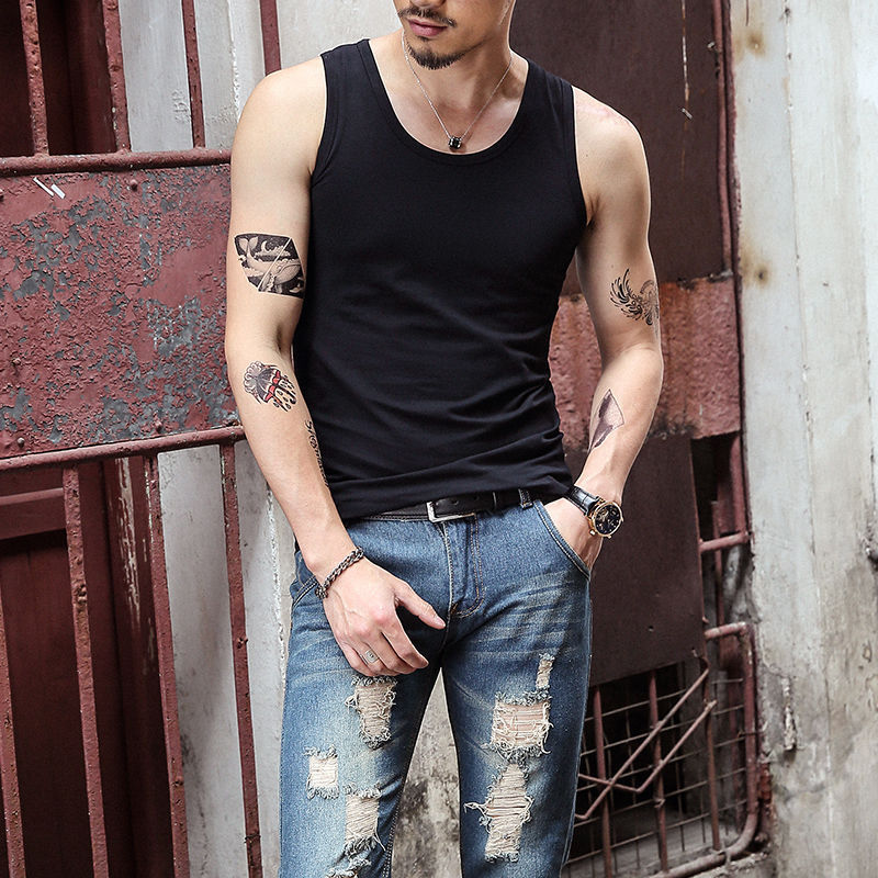 100 Solid Color Summer Men's Vest Middle-Aged Tight-Fit Elastic Base Slim-Fit Men's Sports and Fitness Undershirt