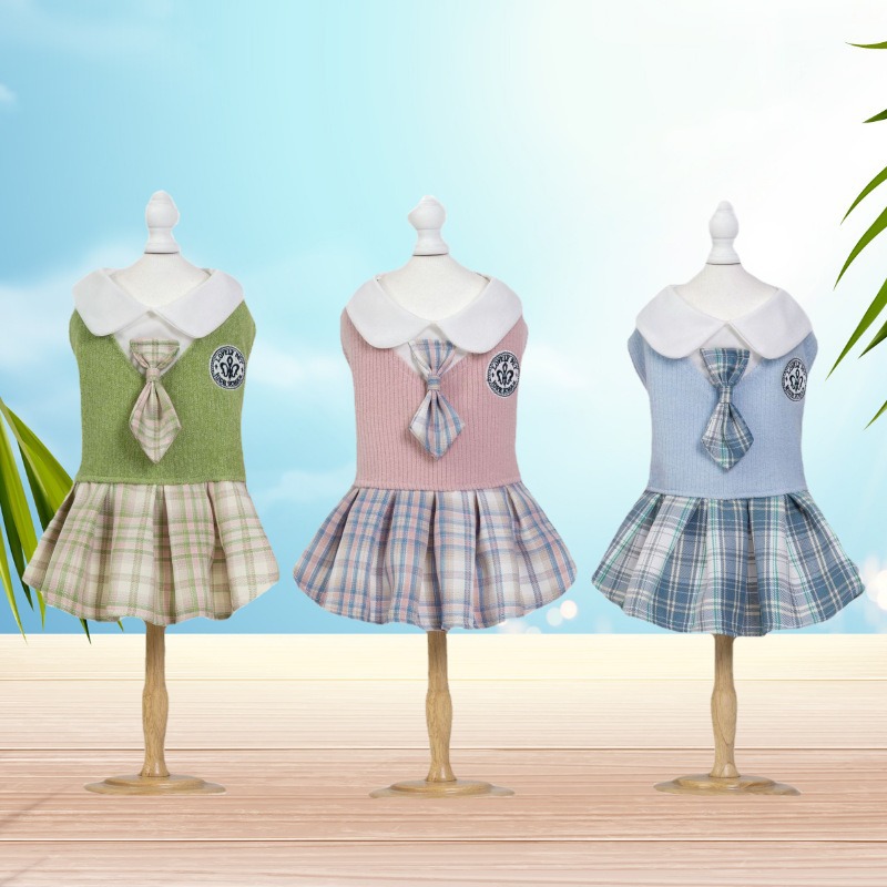 Pet supplies dog cat clothes wool jk plaid dress small and medium pet spring and autumn comfortable clothes wholesale