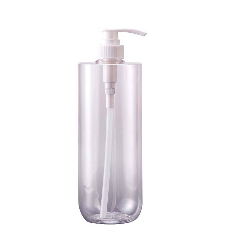 1000ml Transparent Flat Shoulder Cylinder Bottle Shampoo Conditioner Packaging Bottle Press Pump Lotion Bottle Factory Supply