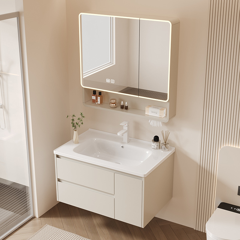 Thickened Honeycomb Aluminum Bathroom Cabinet Ceramic One-piece Basin Push-pull Feng Shui Mirror Household Washing Table Face Washing Basin Combination