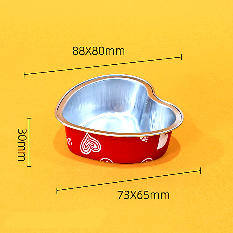 100ml Heart-Shaped Aluminum Foil Cup with Lid Valentine's Day Baking Packaging Cake High Temperature Resistant Dessert Tin Foil Box Manufacturer