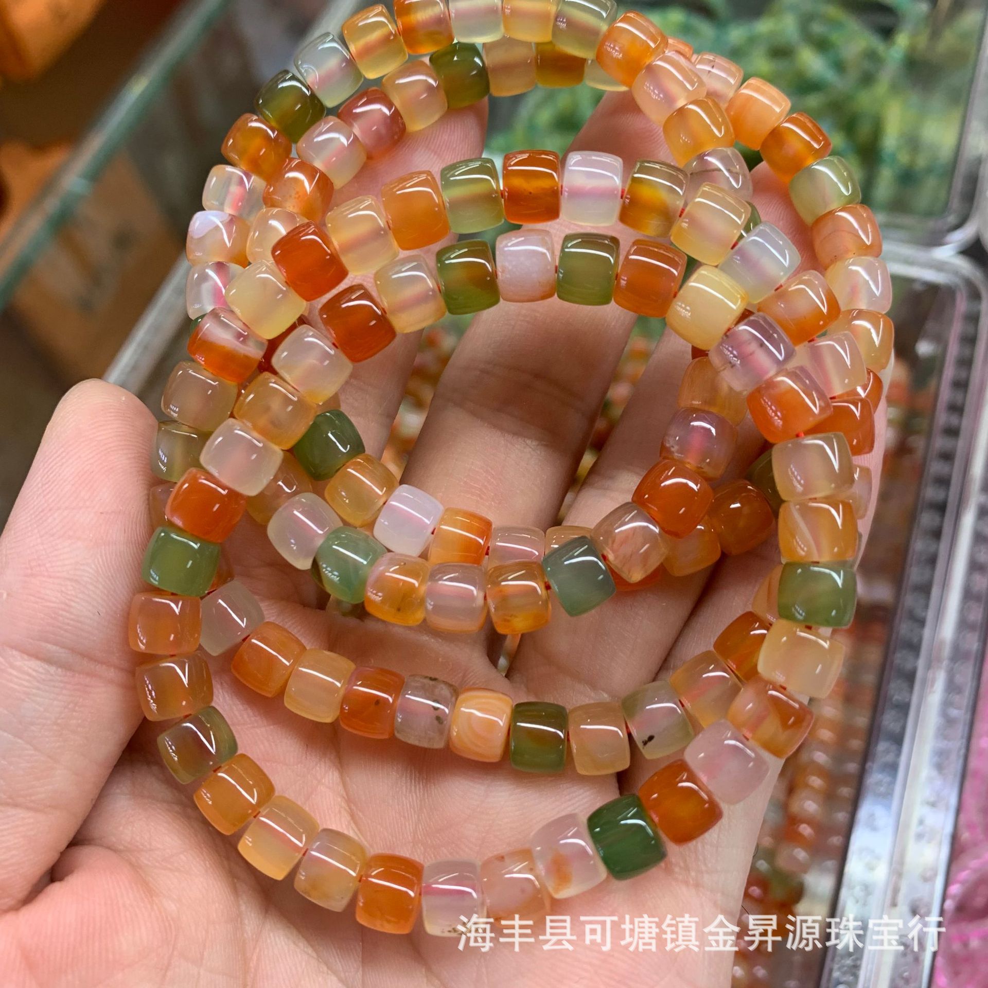 Natural straight cut color agate bracelet salt source tablet bead bracelet factory wholesale supply live welfare net red sugar