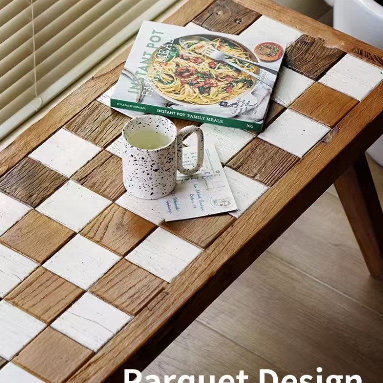 Quiet Style Old Elm Wood Parquet Long Stool Chinese Homestay Hotel Checkerboard Dining Chair Home Entrance Shoe Changing Stool