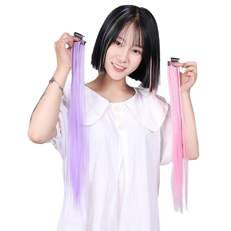 Color hair piece wig piece hair extension ear hanging hair dyeing piece artificial hair bleaching and dyeing wig female high temperature silk curly hair straight piece