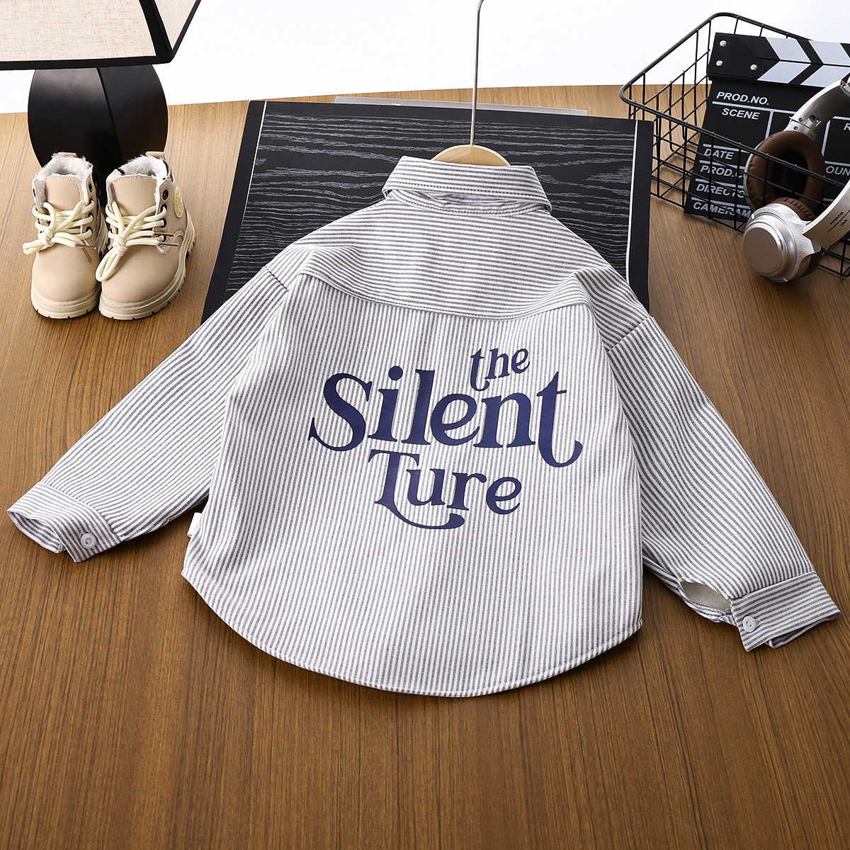 Boys' Cotton Shirt 2024 Spring and Autumn New Children's Handsome Striped Shirt Korean Style Middle and Large Children's Long Sleeve Outer Wear