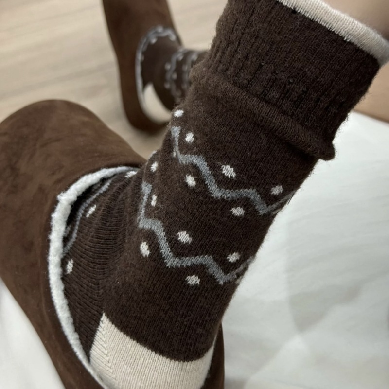 Теплые полосатые носки с горошком из шерсти для женщин, осень и зима, мягкие, толстые, до середины икры