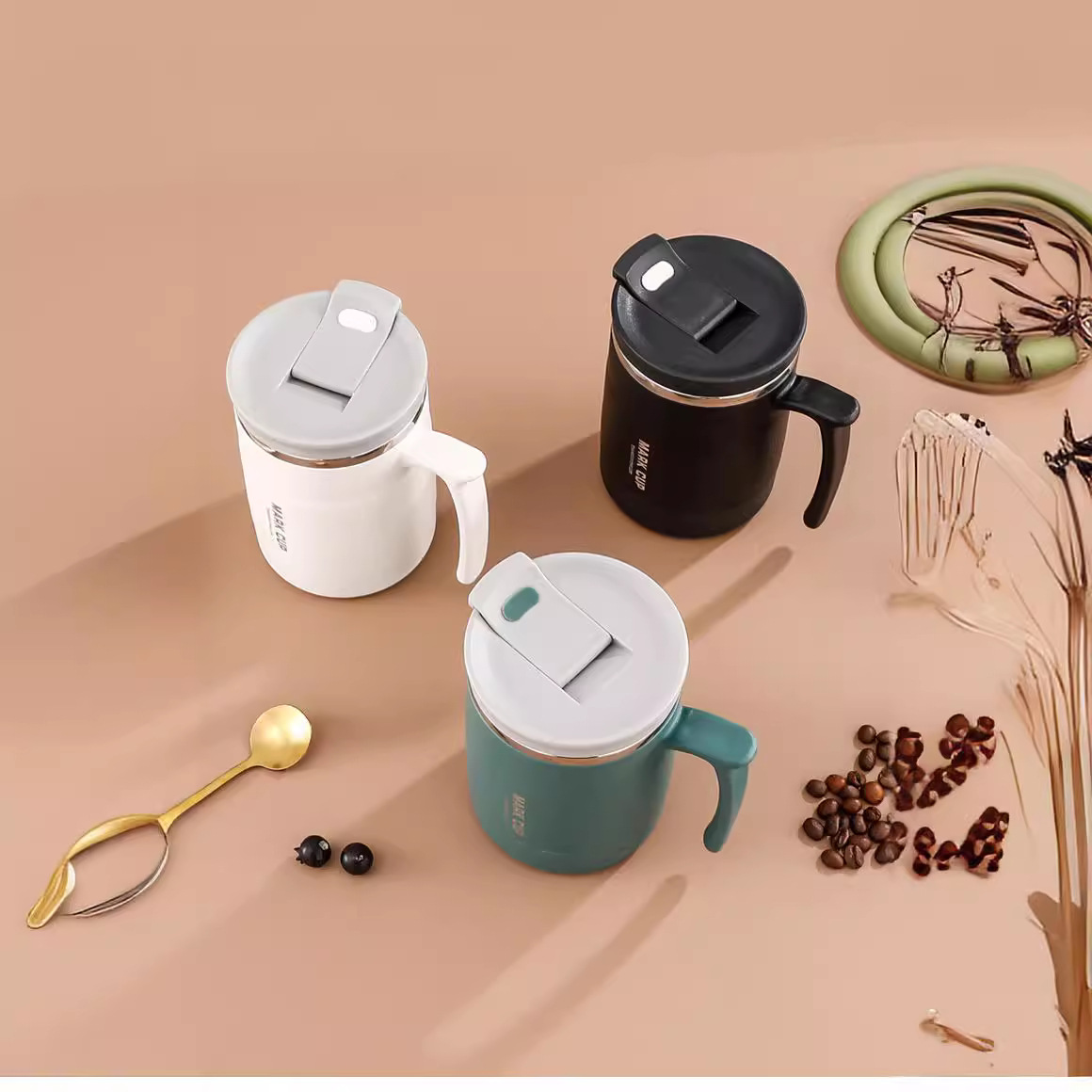 Mug Stainless Steel Anti-fall with Lid Student Dormitory Scale Milk Cup for Men and Women Household Water Cup Office Coffee Cup