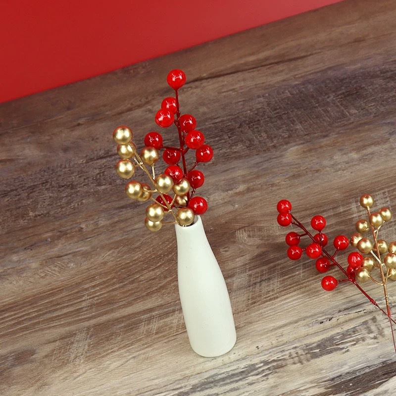 Artificial red fruit branch Holly fruit fortune fruit rice fragrance red fruit auspicious fruit fake flower living room hotel decoration wedding