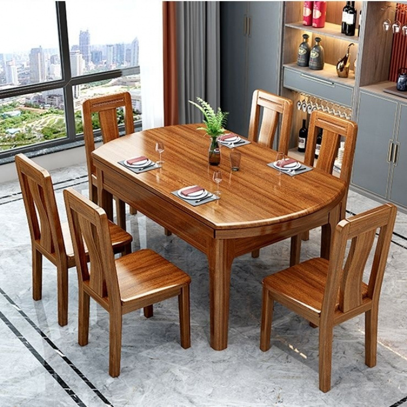 Solid Wood Dining Table, Golden Walnut, Retractable and Foldableing Square and Round Dining Table, Door-To-Door Delivery, 4-1 Small Apartment Supply