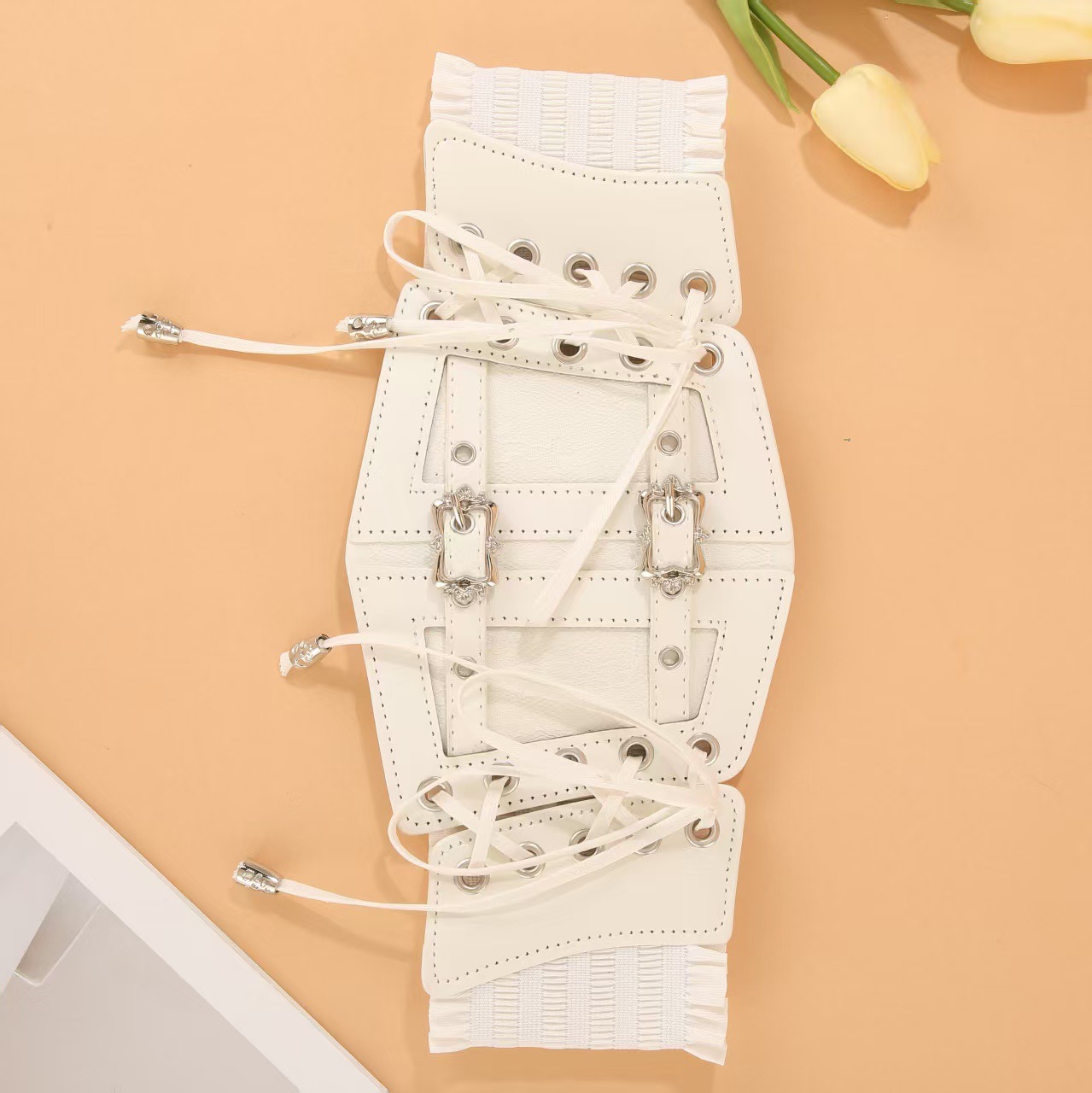 Factory direct lace strap leather waist seal women's decorative body shaping European and American retro metal buckle elastic waist
