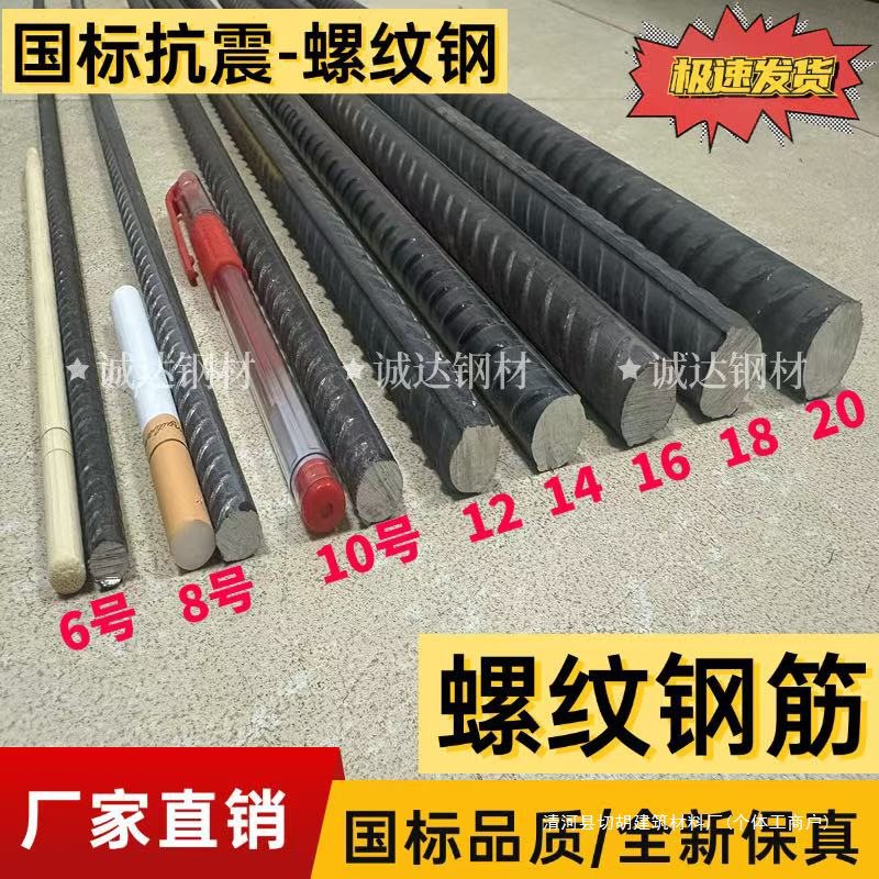Threaded Rebar, Wall Construction with Embedded Anchors, Straight Rebar for Paving and Construction, Gardening Steel Rods, Sizes 6 to 25
