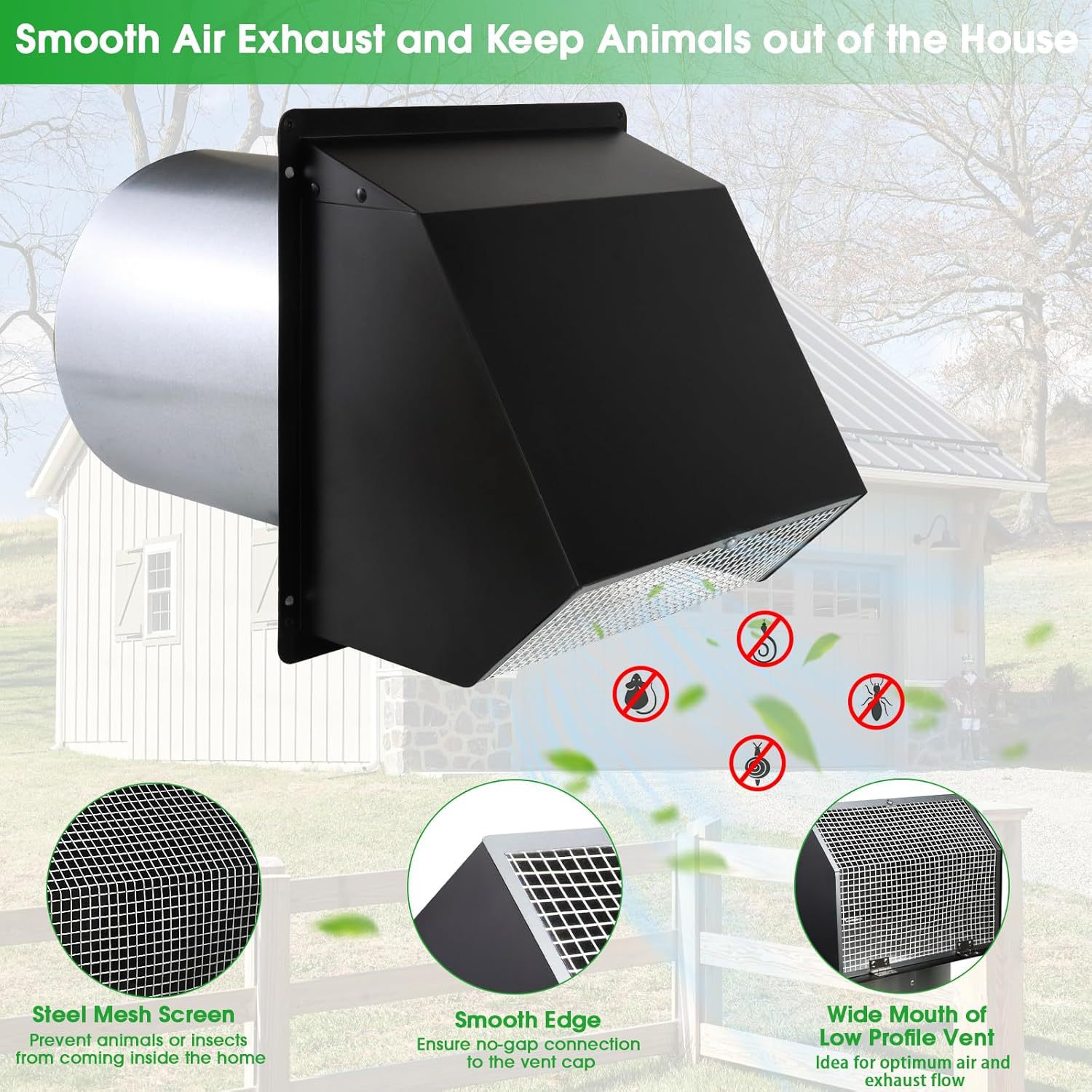 8-inch hooded wall vent damper room exterior wall exhaust vent exhaust ventilation and air exhaust