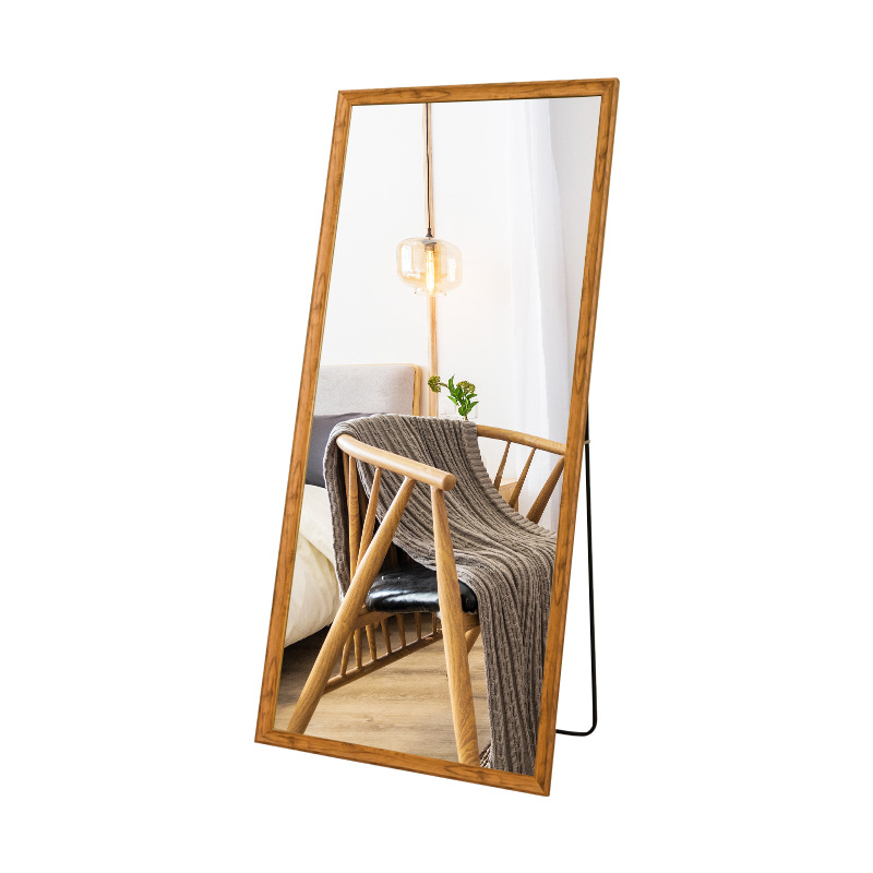 Dressed Mirror Clothing Store Fitting Mirror Stereo Bracket Wall-Mounted Mirror Imitation Wood Grain Large Full-Length Mirror Floor Mirror Home