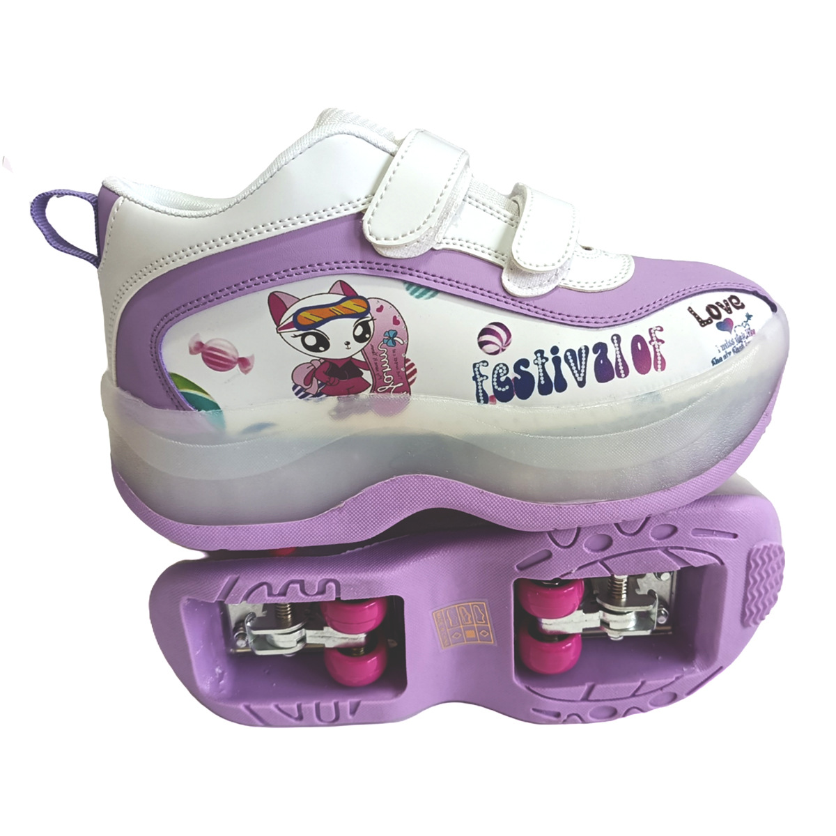 Children's Unisex Roller Skating Speed Skating Four-Wheel Automatic Flying Shoes, Velcro Fashion Trendy Toy Shoes