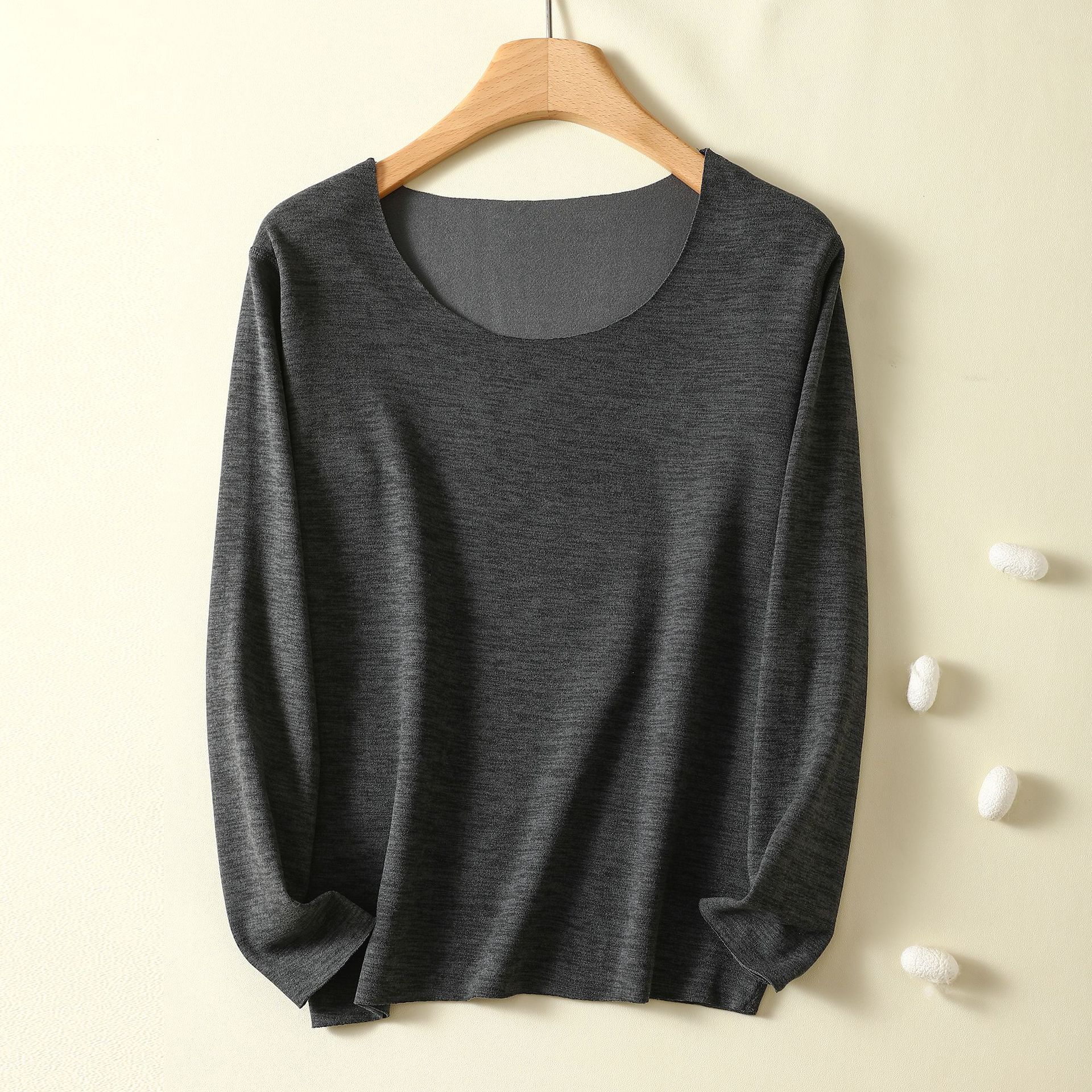 AB color cotton velvet warm top women's autumn and winter round neck inner long sleeve bottoming shirt fleece-lined autumn clothes warm clothes