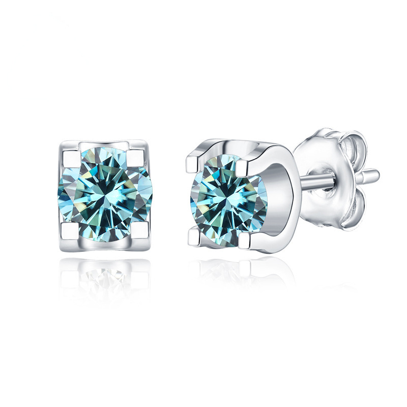 Blue-green color moissanite earrings bull head style S925 silver material live supply cross-border e-commerce