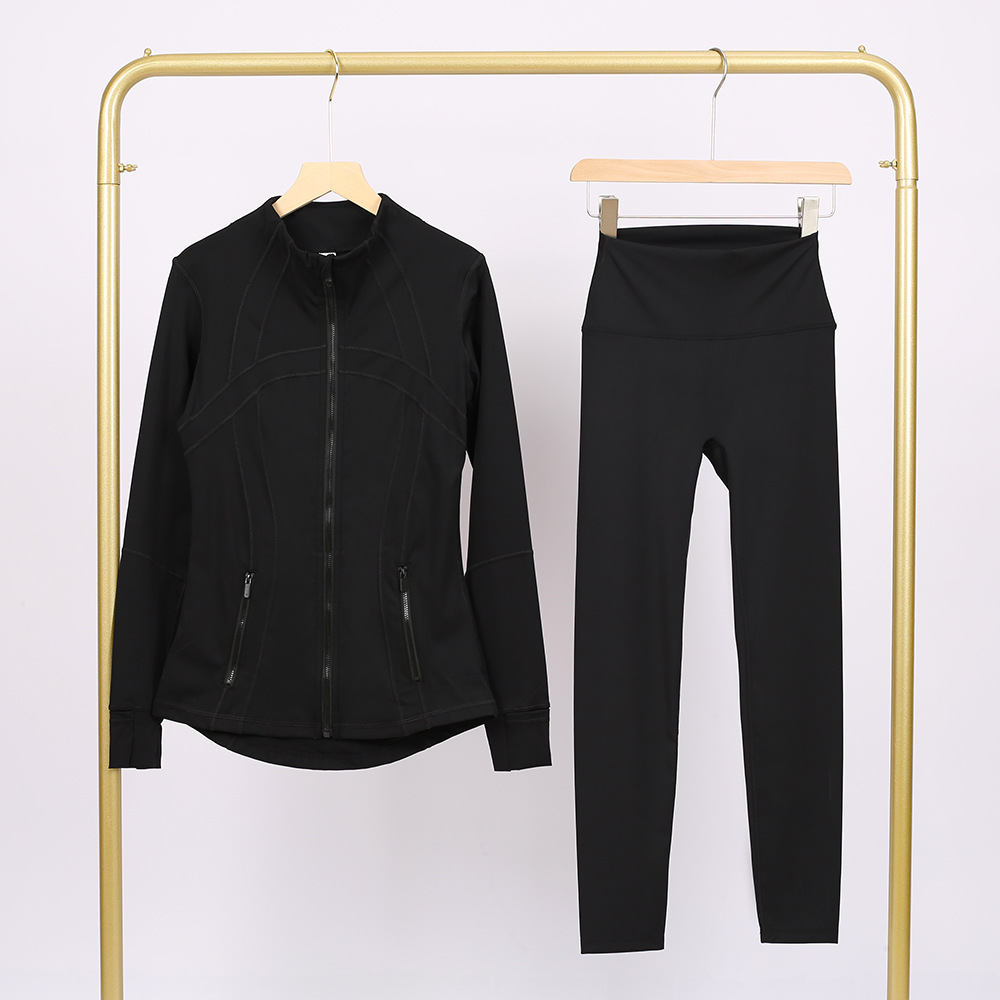 Lulu Df Stand Collar Jacket Nine-Point Pants Suit Gold Zipper Slim Jacket Elastic Quick-Drying Fitness Yoga Clothing