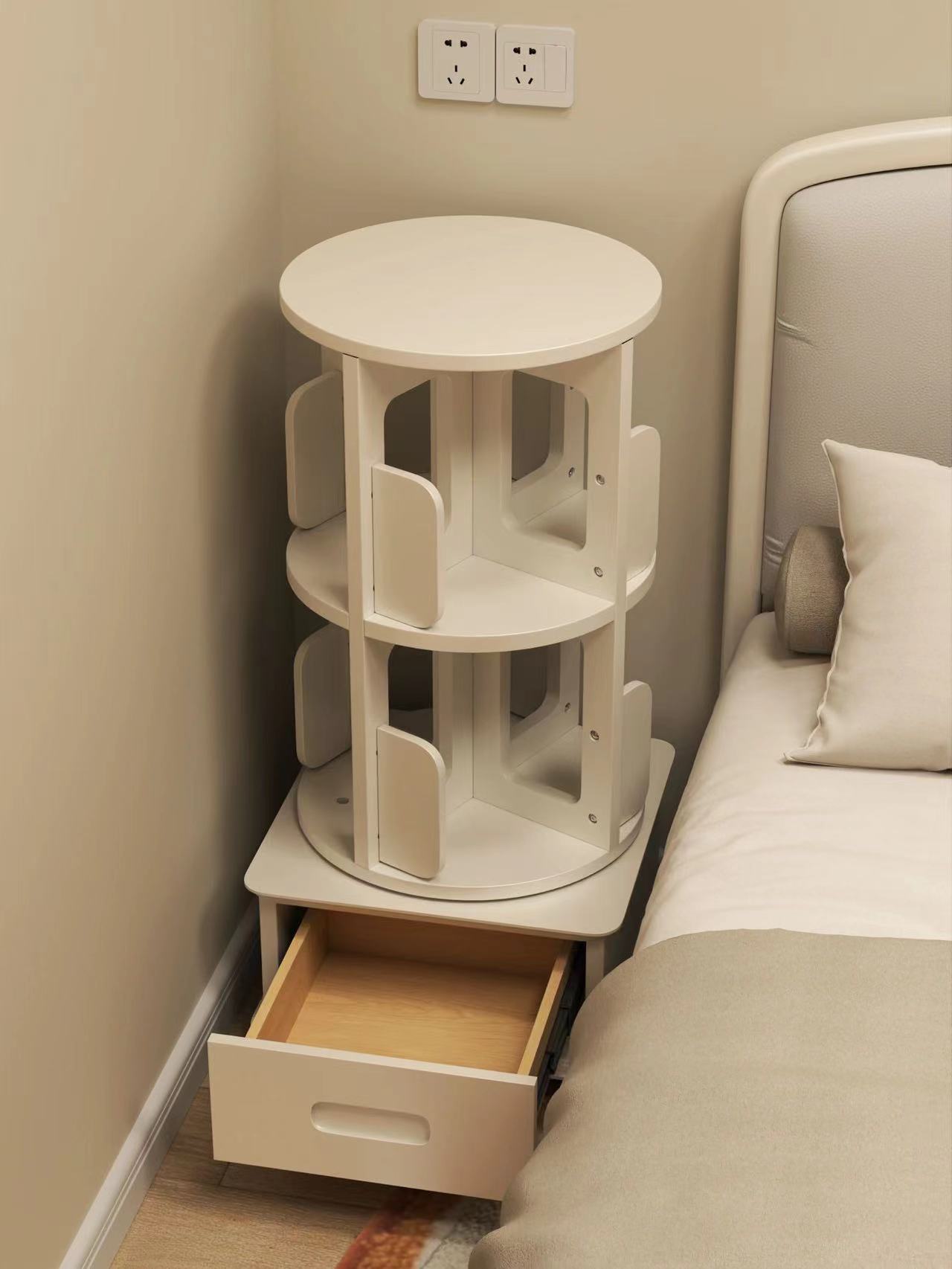 Rotating Bookshelf 360-Degree Bookcase Simple Storage Picture Book Storage Rack Bedroom Bedside Table Decorative Floor-Standing Reading Cabinet