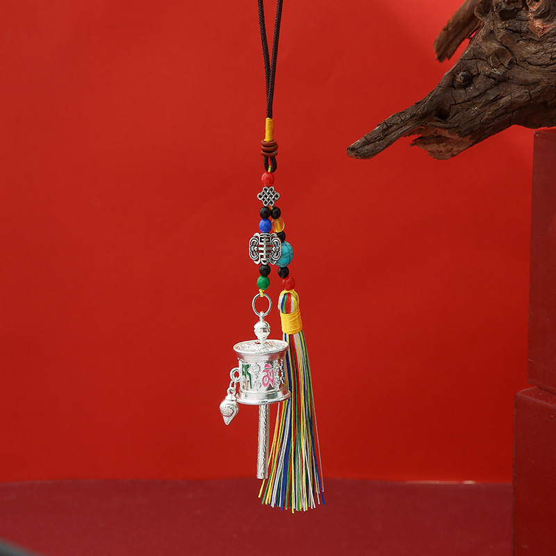New Xizang-style six-character truth turning cylinder pendant key chain luggage dual-use turning wheel pendant wholesale