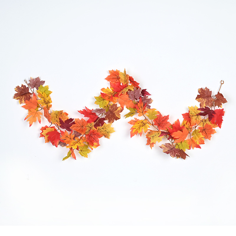 Leaf Decoration Artificial Maple Leaf Thanksgiving Rattan Vine Wall Hanging Halloween 36 Bilateral Leaves Autumn Maple Leaf Landscaping