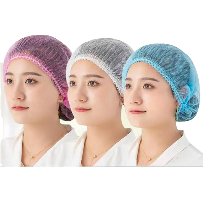 Wholesale disposable non-woven caps dust-proof and hair-proof mushroom caps food factory workshop headgear net strip hats