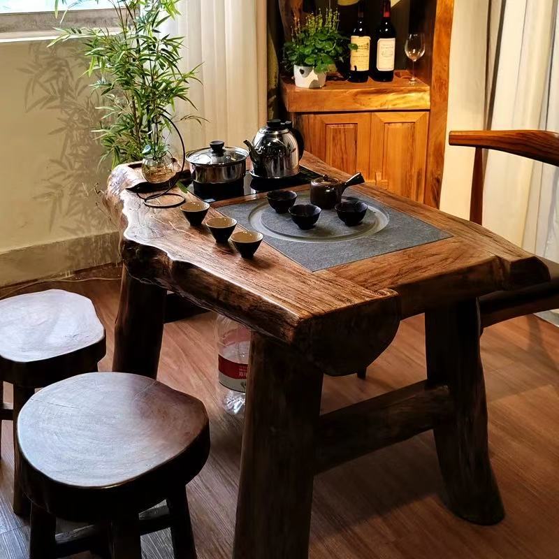 Маленький чайный стол из вяза комбинация стол и стулья из массива дерева специальной формы стиль ваби-саби офисный чайный стол маленькая скамейка