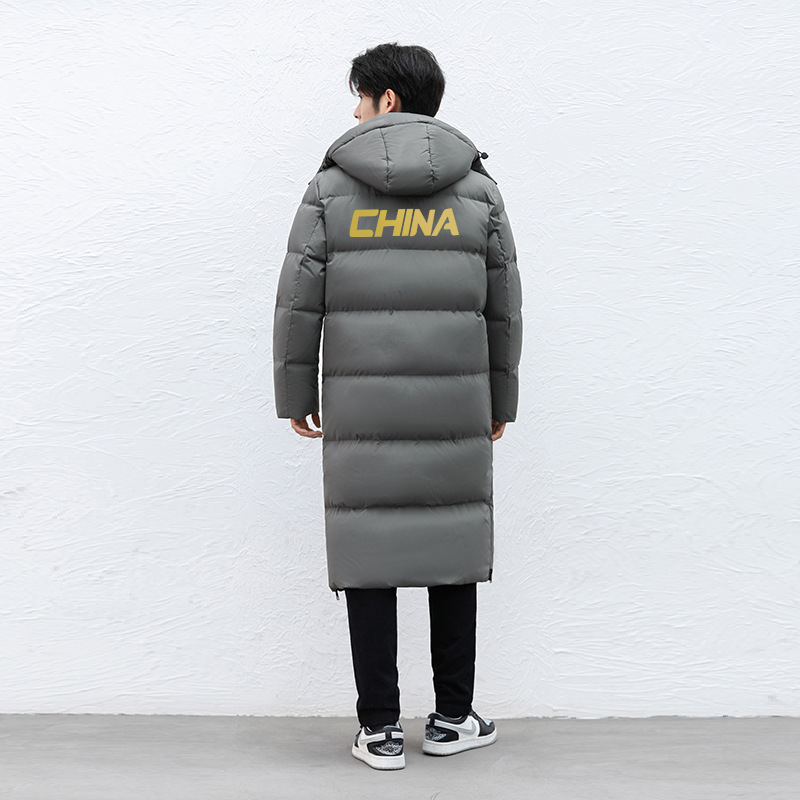 Chinese team sports fleece-lined white duck down over the knee training winter white duck down men's football basketball down jacket overcoat
