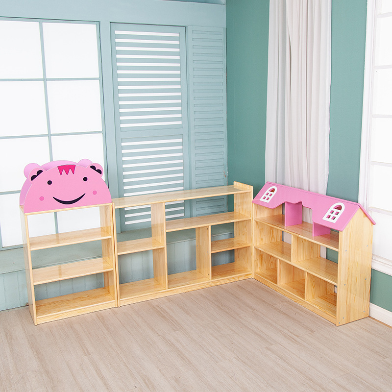 Kindergarten Solid Wood Toy Cabinet Children's Wooden Multi-layer Storage Rack Early Education Center Cartoon Bookshelf Wooden Shoe Cabinet