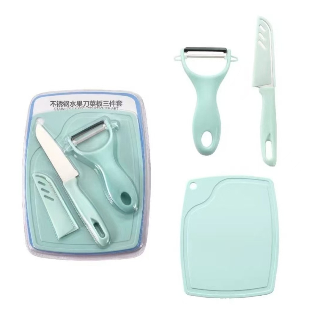 Fruit Knife Three-piece Peeler Knife Two-in-one Household Portable Knife Melon and Fruit Knife Chopping Board suit Melon and Planer Knife Combination