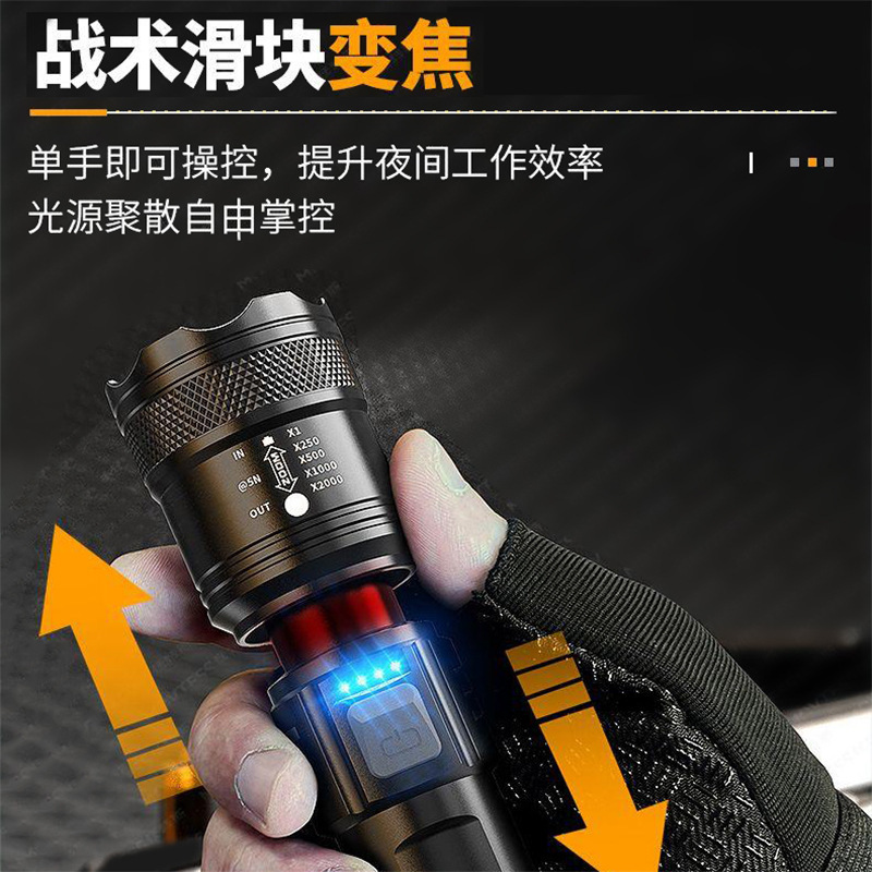 Cross-border Explosive Flashlight Portable Rechargeable Super Bright Outdoor Telescopic Zoom Searchlight Remote Spotlight