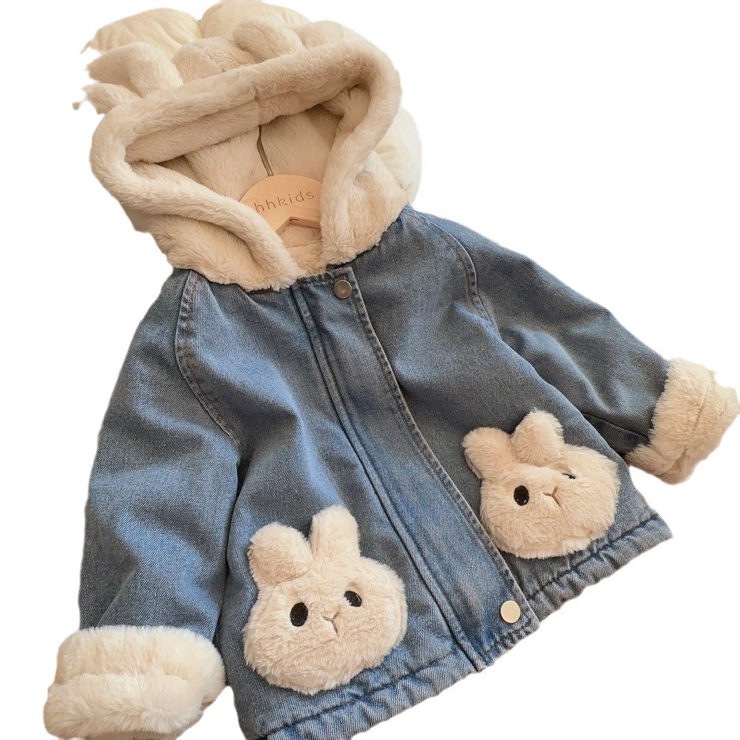 Girls Denim Jacket Lamb Wool Autumn Clothing 2025 New Winter Kidsren's Velvet Thickeneded Spring, Autumn and Winter Style