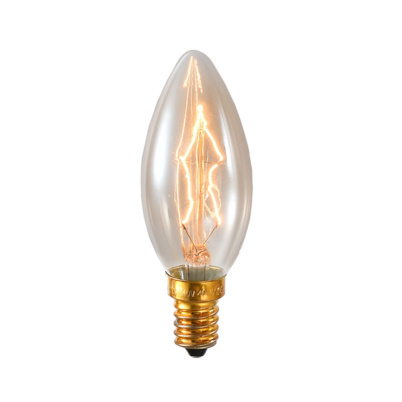 [C35 Tip Bubble-Wound] Edison Retro Dimmable Light Bulb E14/E12 Screw Glass Candle Light Bulb