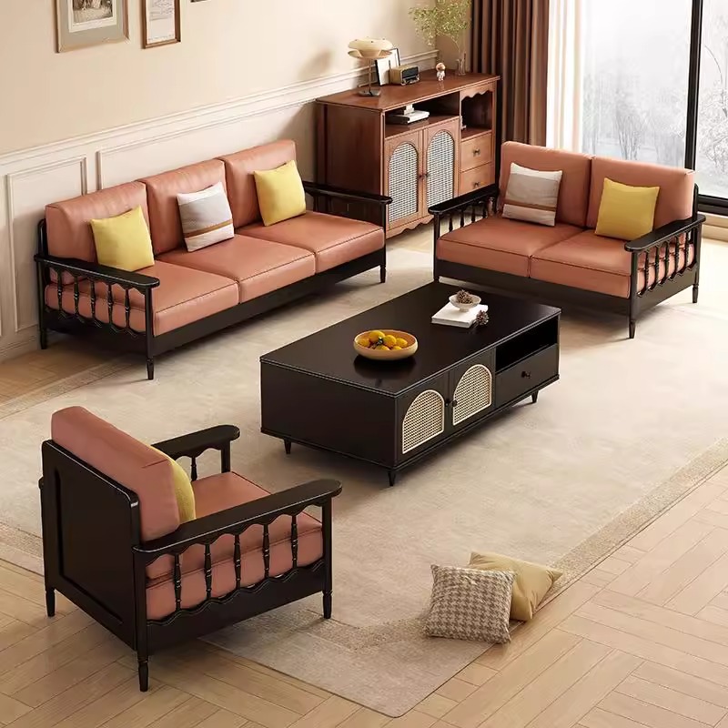 Antique Style Solid Wood Rattan TV Cabinet Living Room 2025 New Household Coffee Table Combination Small Apartment Storage Cabinet