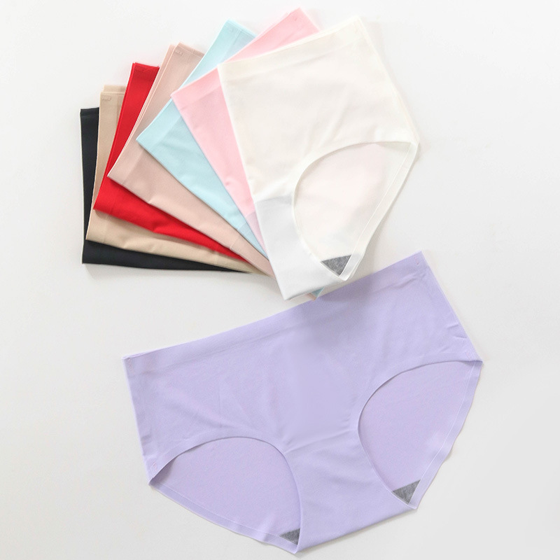 Ready Stock Women's Ice Silk Nylon Seamless Panties, One-Piece Breathable Mid-Waist Sexy Briefs, Triangle Panties