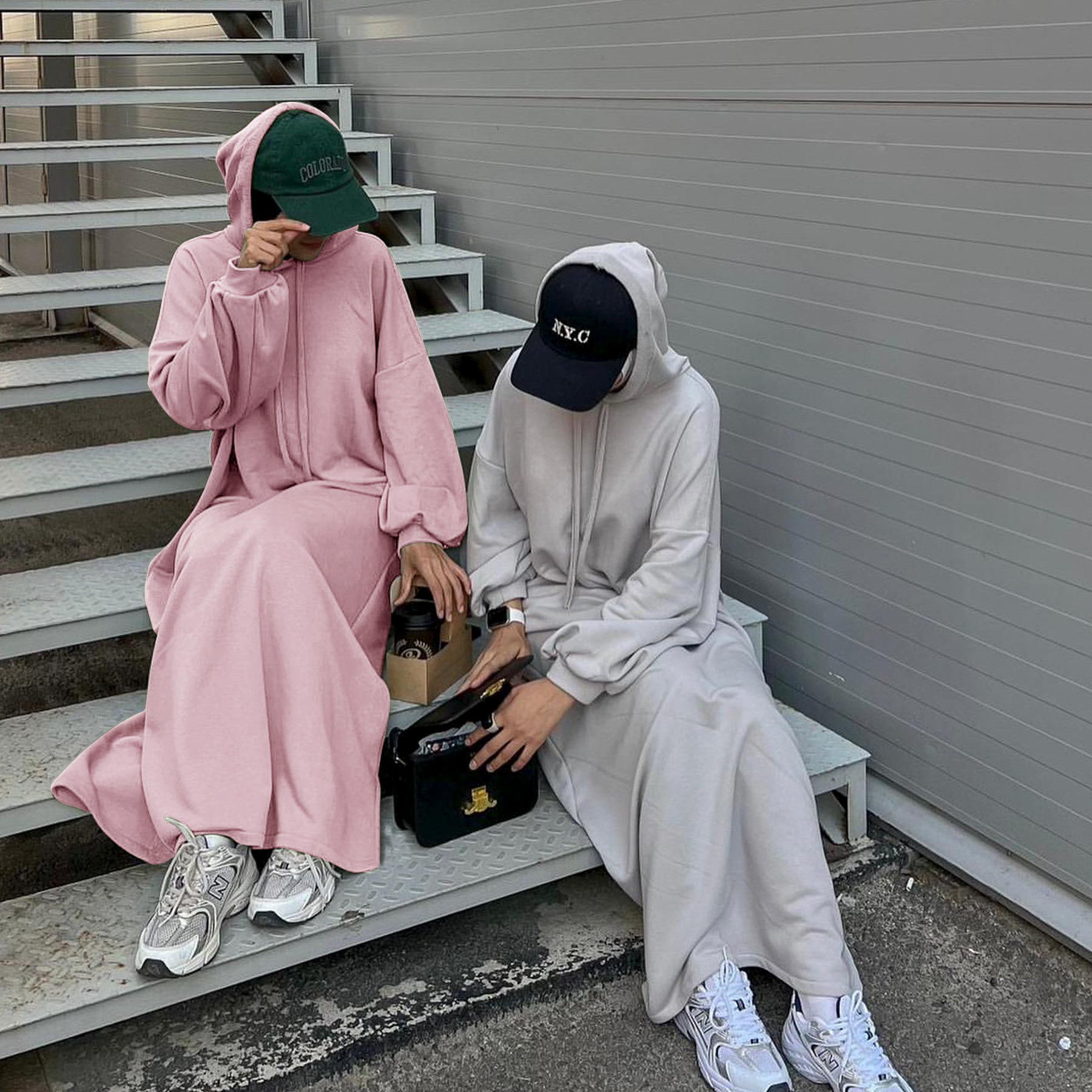 Loriya2024 AliExpress Dubai Middle East Turkey Solid Color Hoodie dress abayaLR921