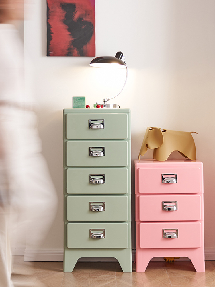 Japanese-Style Retro Three-Drawer Cabinet Bedroom Nightstand Sofa Side Cabinet Ins Handle Drawer Storage Cabinet Ins Style Storage Cabinet